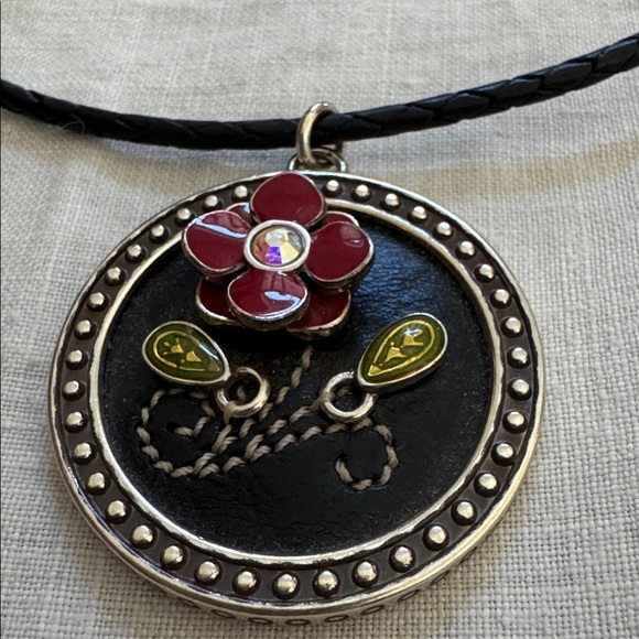 Brighton Opening Night At The Opera Black Leather Cord Red Flower Necklace. - Picture 2 of 10